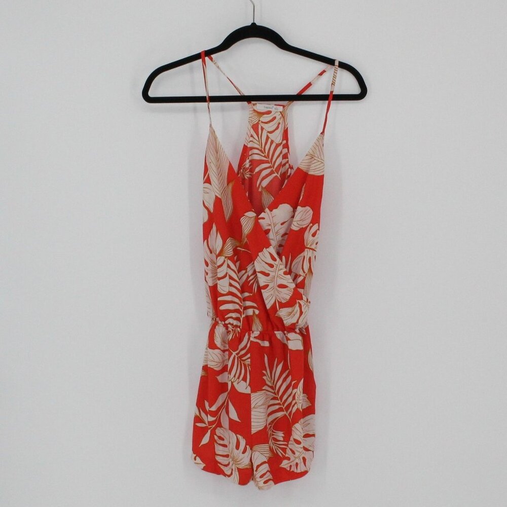 20) Timing Orange & White Leaf Print Romper Women Size Large